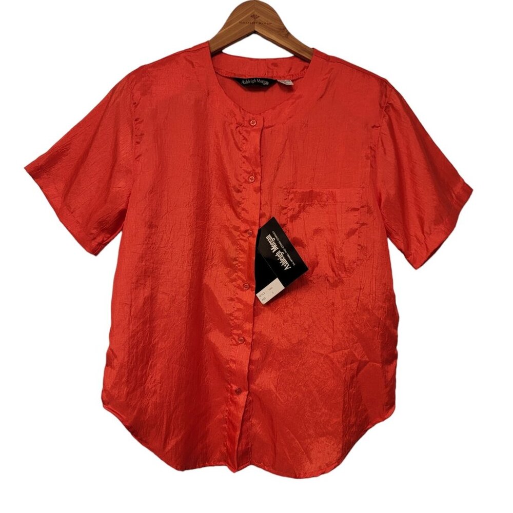 Vintage 80s Ashleigh Morgan Shirt Blouse‎ Short Sleeve Classy Small NEW NWT